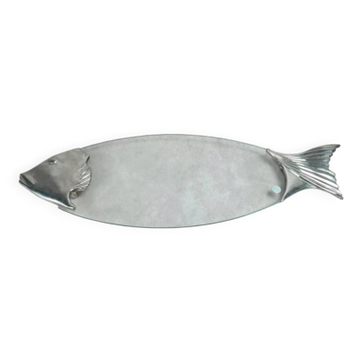 Dessous-de-plat poisson en verre et métal argenté
