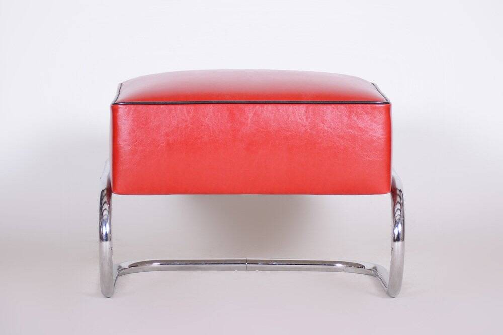 Bauhaus Stool in Chrome and Leather attributed to R. Slezák, Czech, 1930s