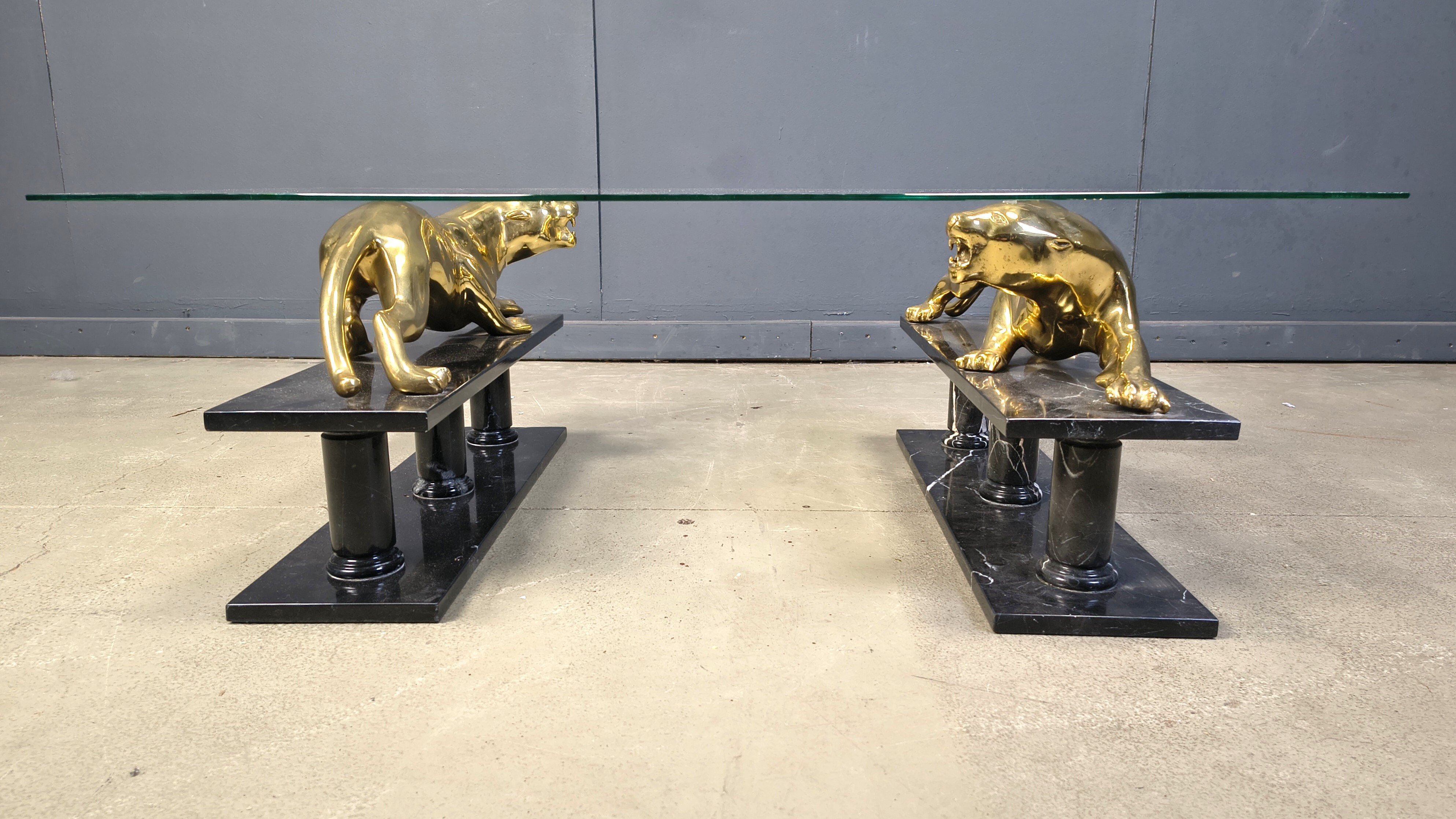 Brass and marble jaguar coffee table, 1970s