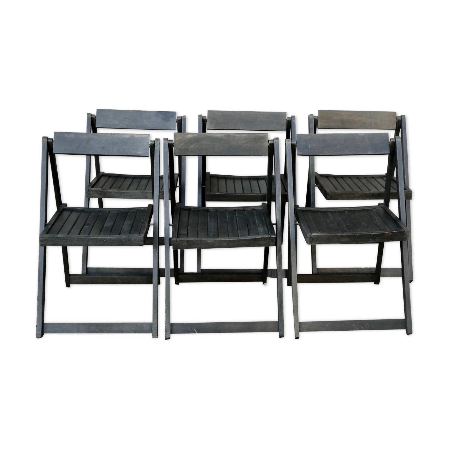 Lot of 6 folding wooden chairs, black patina