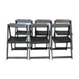 Lot de 6 chaises pliantes en bois, patine noire