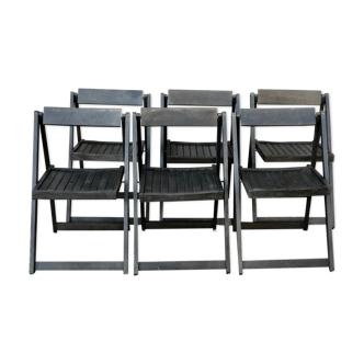 Lot of 6 folding wooden chairs, black patina