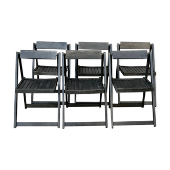 Lot de 6 chaises pliantes en bois, patine noire