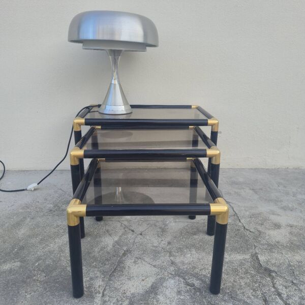 Serie de 3 tables basses gigognes design 1970s vintage