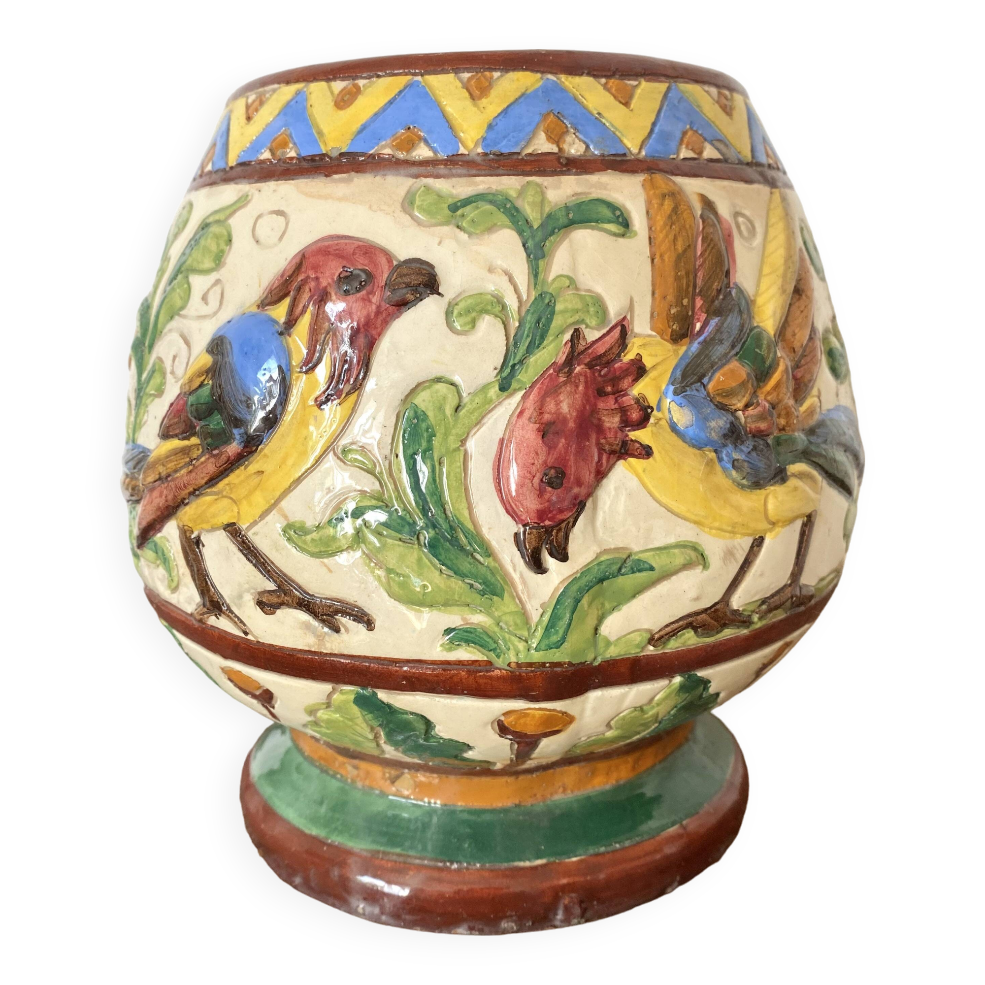 Ceramic pot, Perugia Italy, flower and bird decoration