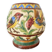 Pot en céramique , Perugia  Italy, décor fleurs et oiseaux