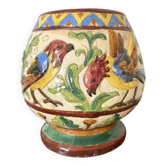 Ceramic pot, Perugia Italy, flower and bird decoration