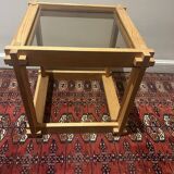 Brutalist table in wood and smoked glass