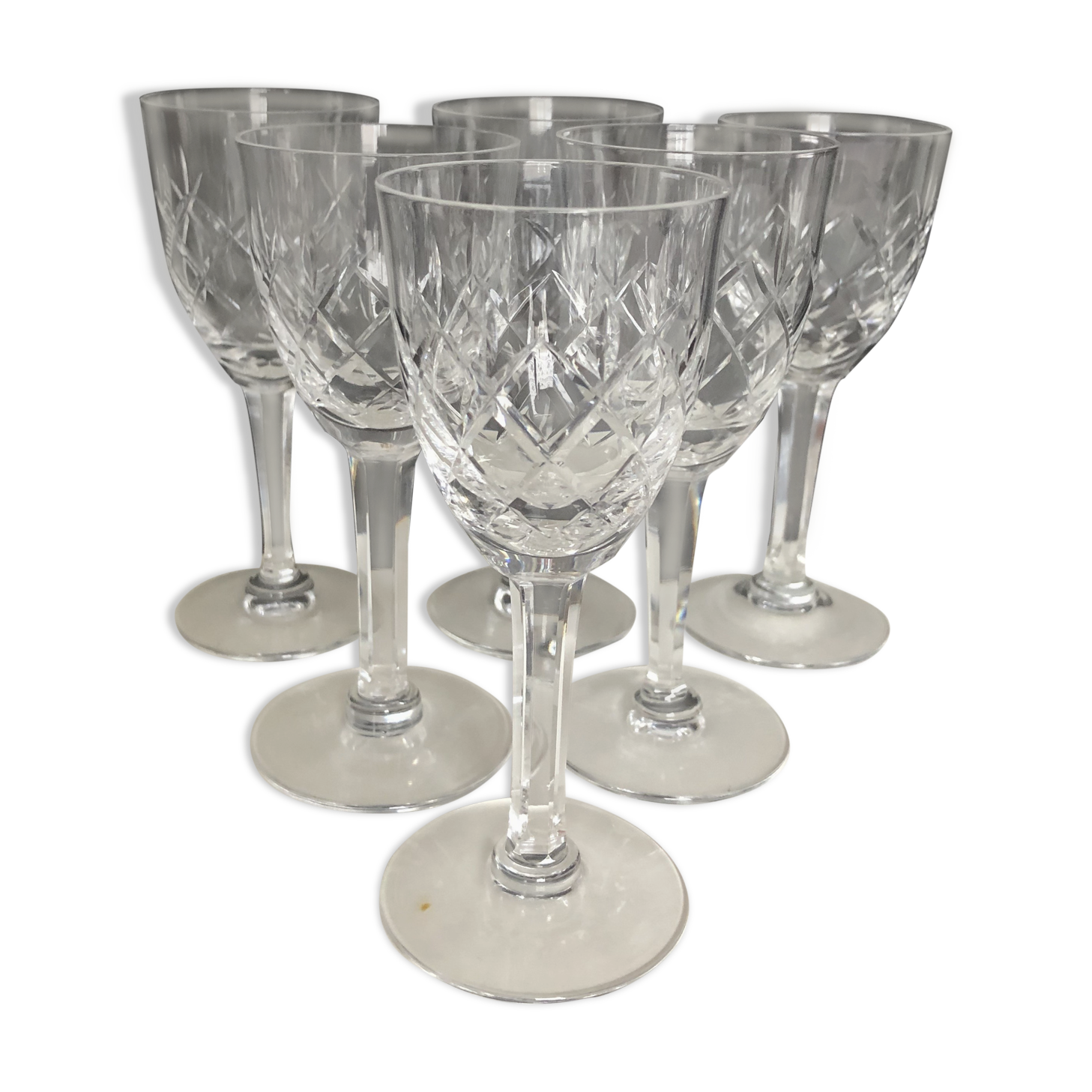 Set of six crystal port glasses from Lorraine