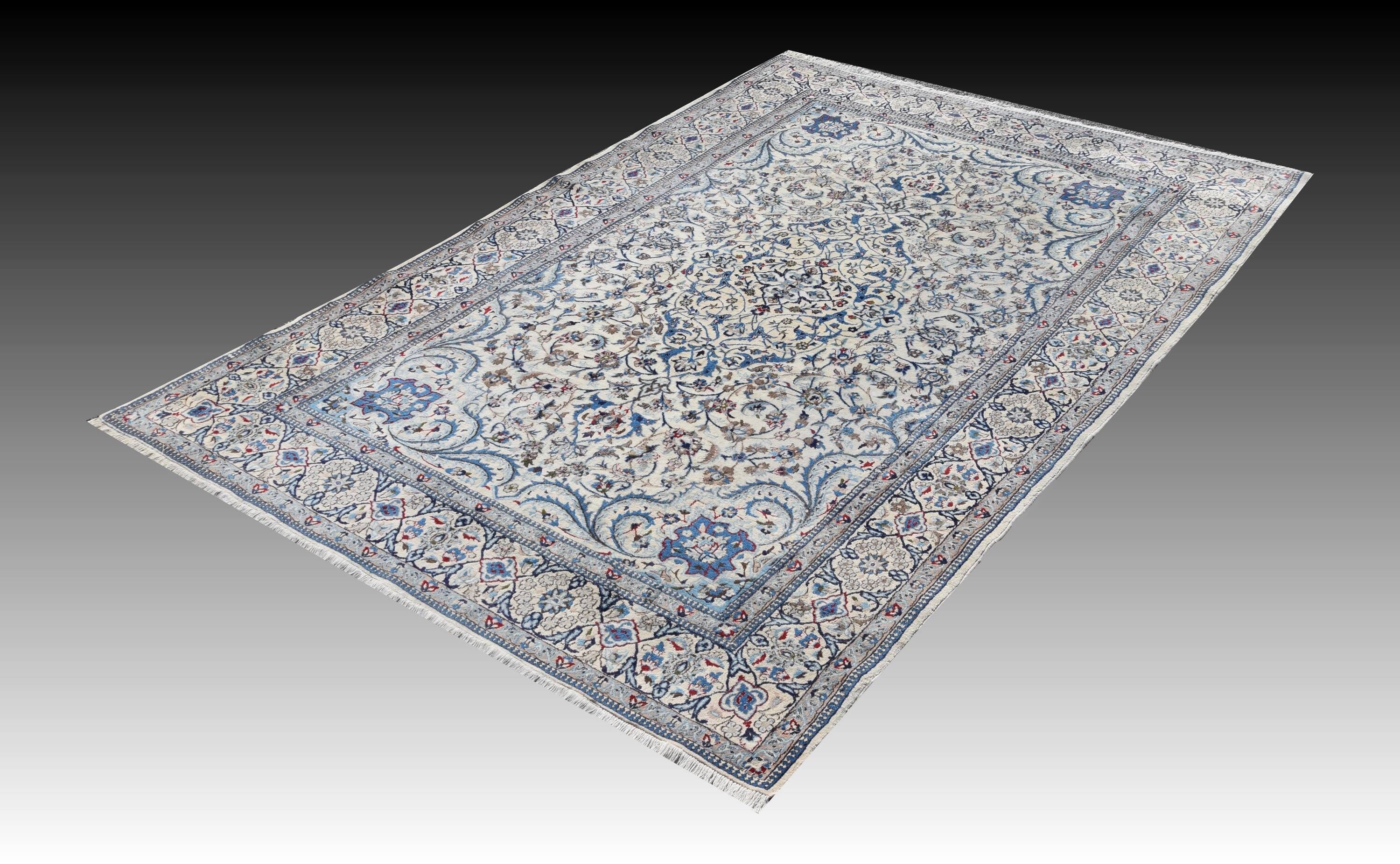 Persian Iran Nain Wool and Silk Oriental Rug: 3.10 X 2.08 Meters