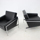 1960s Pair of Steel and Leather Armchairs by Lübke, Germany