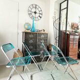 Set of 4 Castelli blue Plia folding chairs
