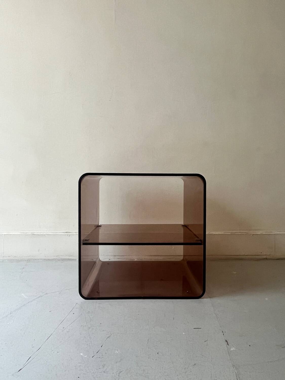 Side table/bedside table in smoked plexiglass, M.Dumas for Roche Bobois 1970