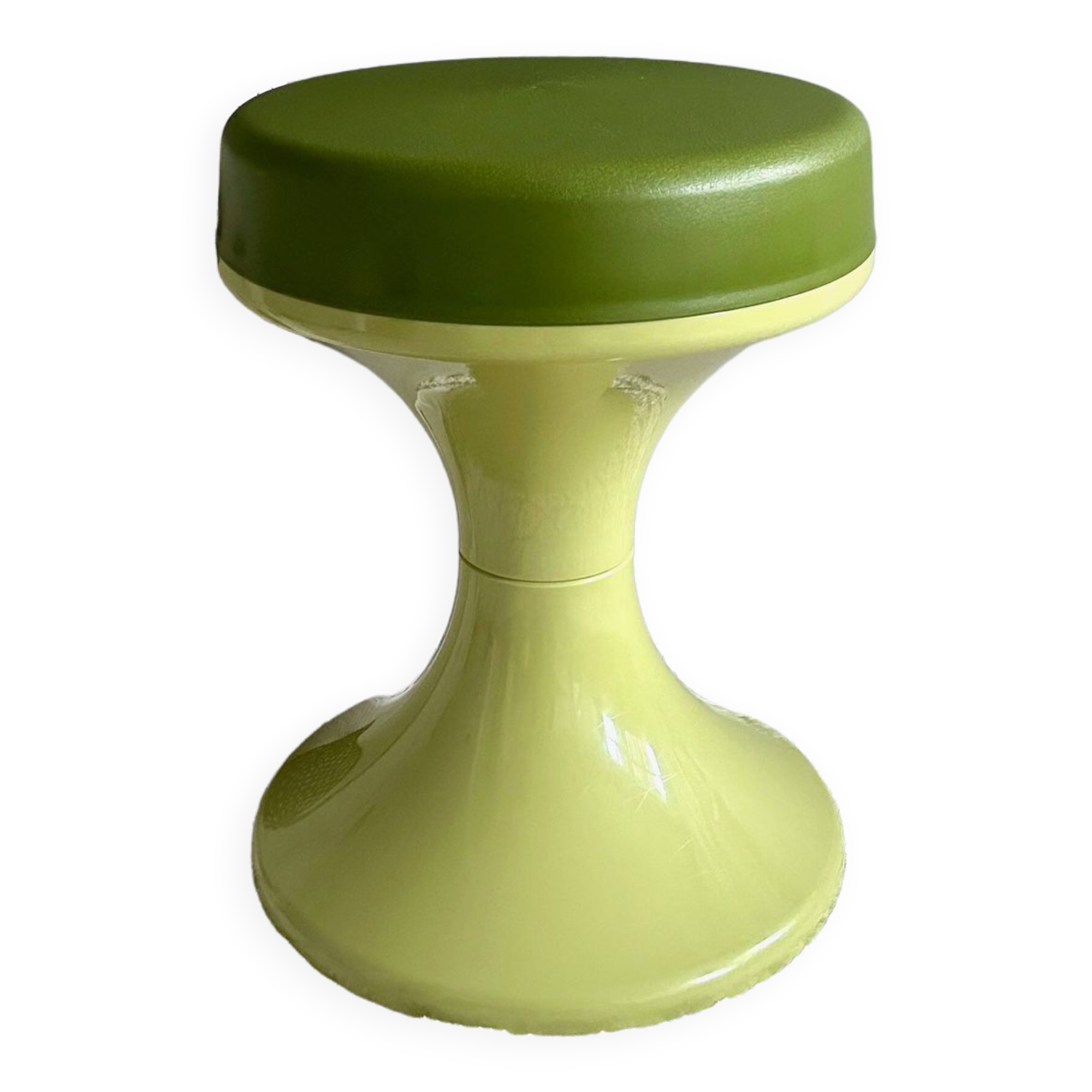 70's stool green, Tulip stool plastic, side table, Mid Century Interior.