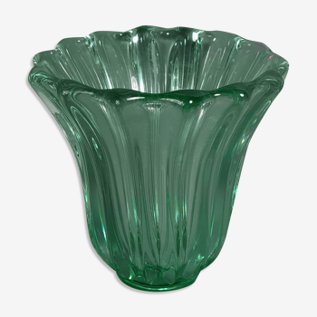 Molded pressed glass vase by Pierre D'Avesn around 1930. Signed