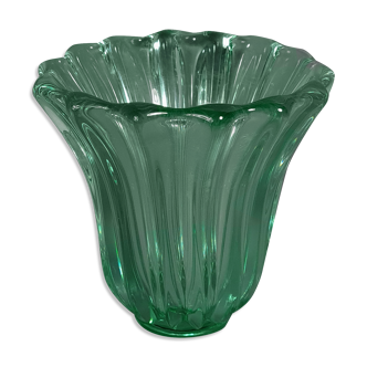 Molded pressed glass vase by Pierre D'Avesn around 1930. Signed