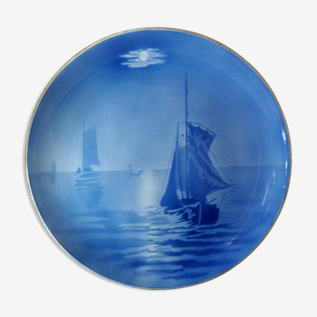 Choisy dish with nocturnal maritime scene in shades of blue - post-impressionism, japonism - 19th