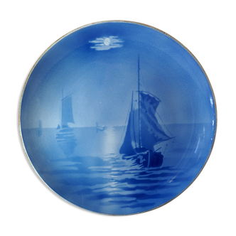 Plat Choisy à scène maritime nocturne en nuances de bleu - post-impressionisme, japonisme - 19ème