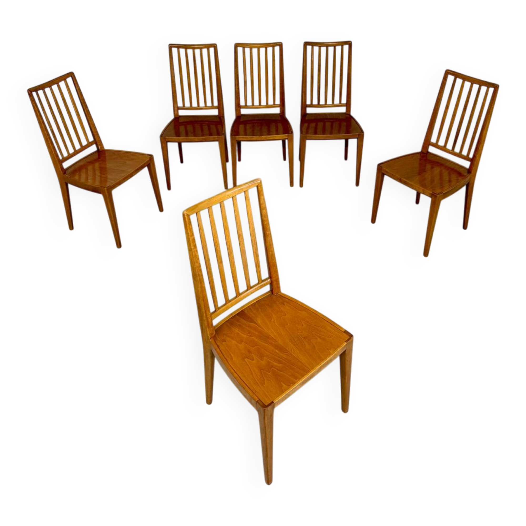 Lot de 6 chaises en hêtre massif vintage bois bicolore design annee 60