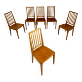 Set of 6 vintage solid beech wood chairs, two-tone design, 60s
