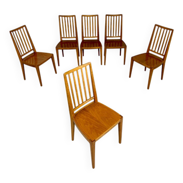 Set of 6 vintage solid beech wood chairs, two-tone design, 60s