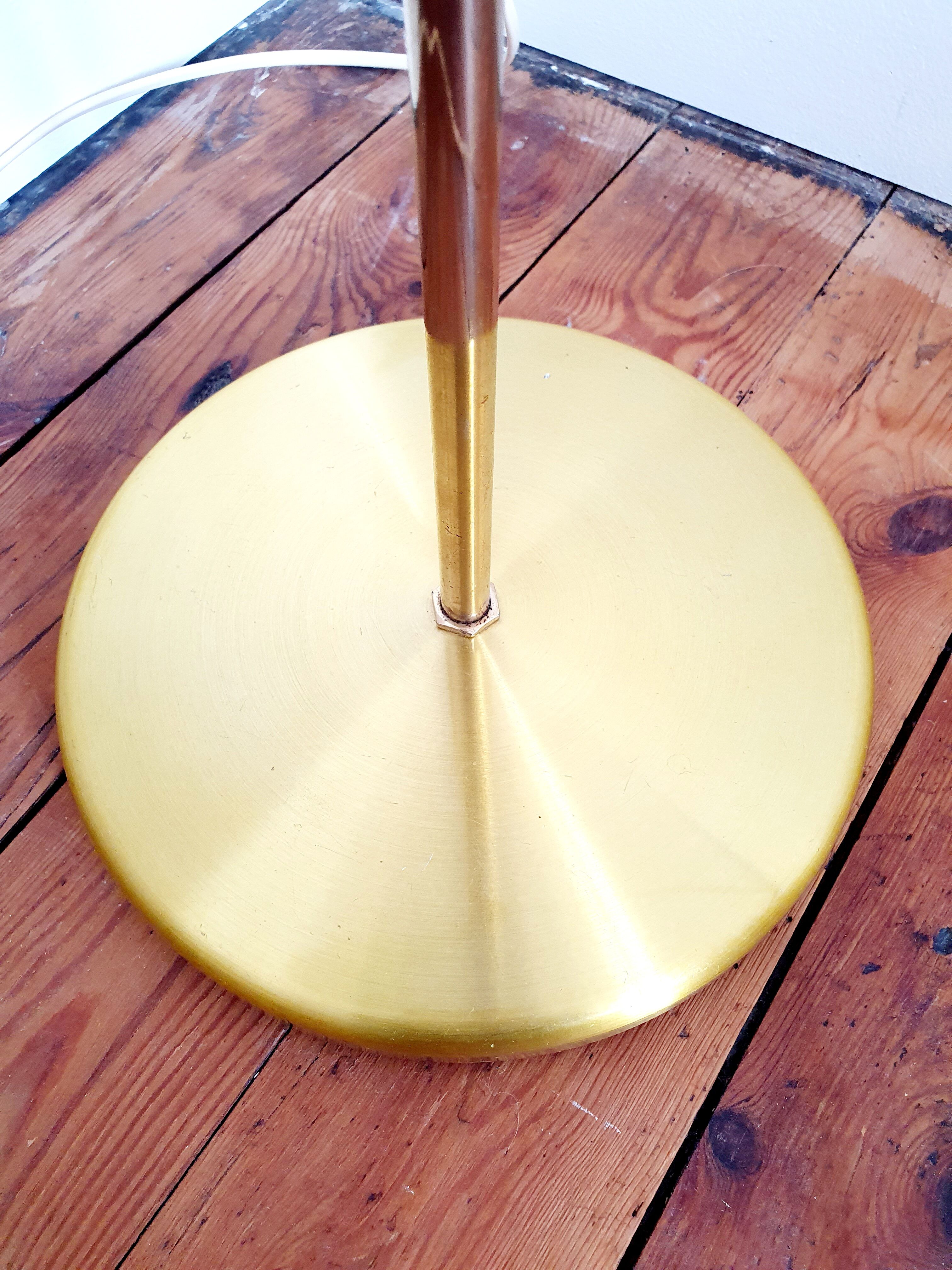 Golden Scandinavian floor lamp, 70s