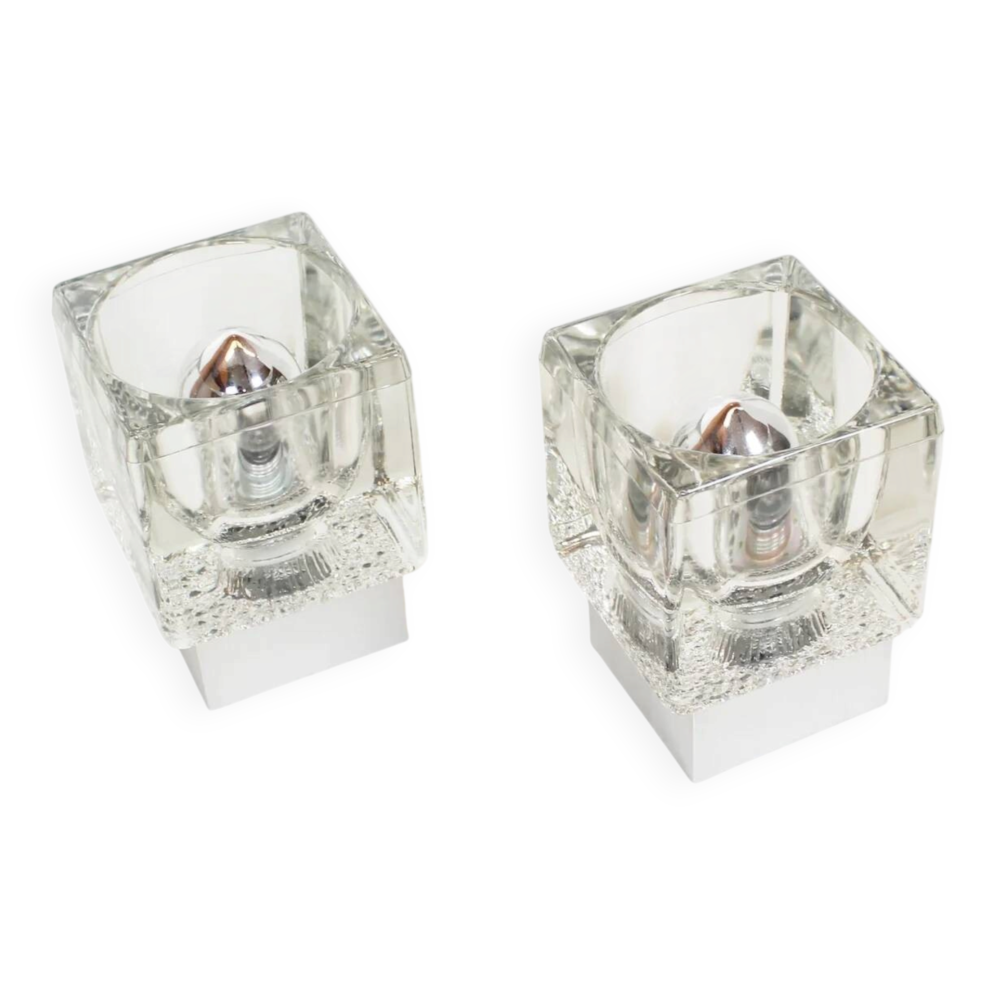 Pair of 1970s glass wall lamps by Peill & Putzler (4 pairs available)