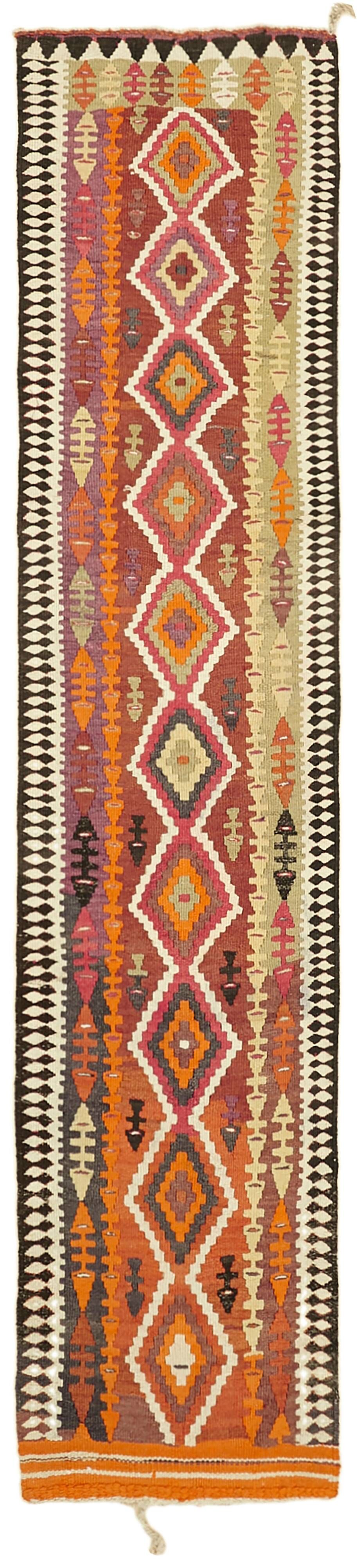 Turkish Handwoven Vintage Herki Kilim 86 cm x 365 cm