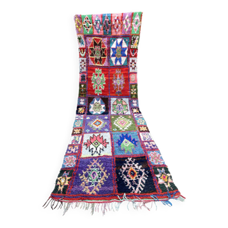 Vintage Boucherouite hallway rug: handwoven Berber rug.