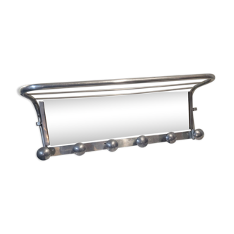 Aluminum wall coat rack with pivoting mirror from the 60s