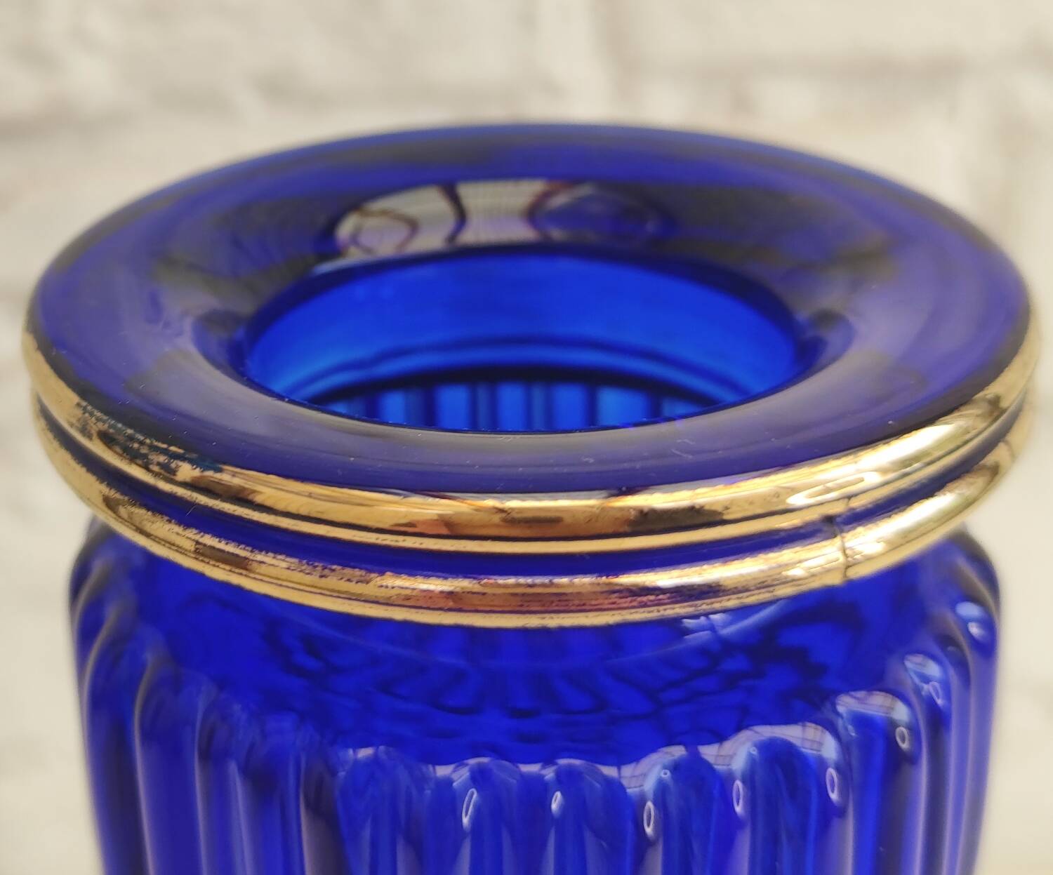 Vintage cobalt blue and gold vase - August Walther & Söhne 1950