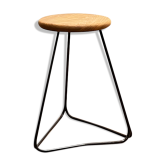 Bar stool in steel and oak