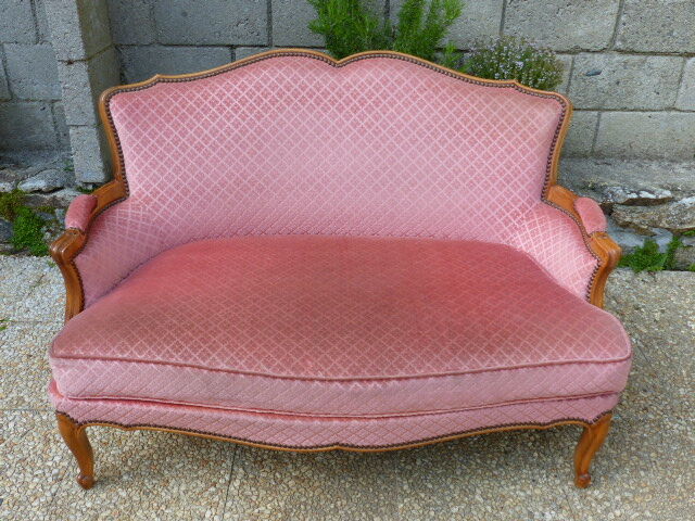 Pink velvet vintage sofa bench
