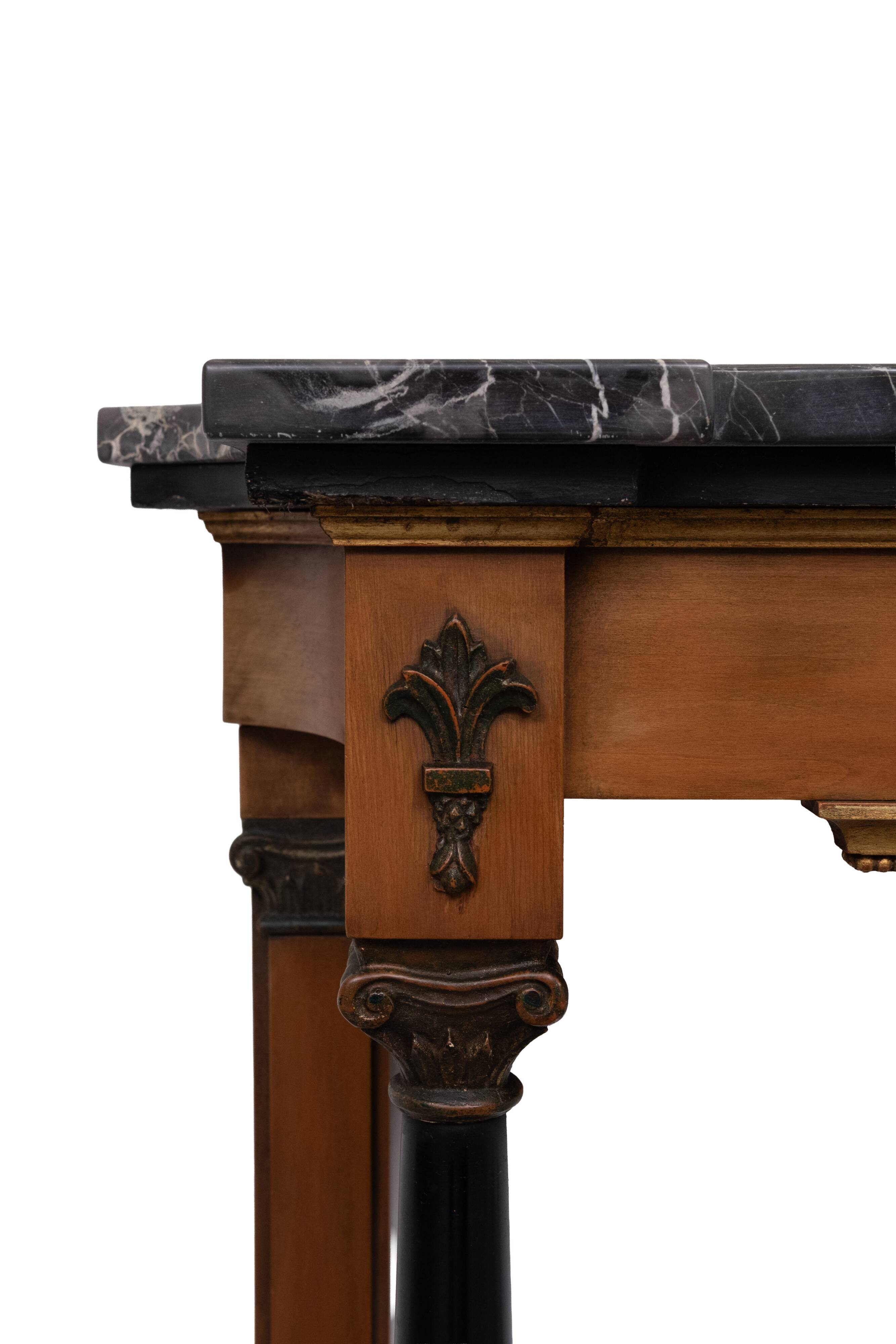 Elegant Italian Console Table, Black Marble Top, 1950s Empire Revival