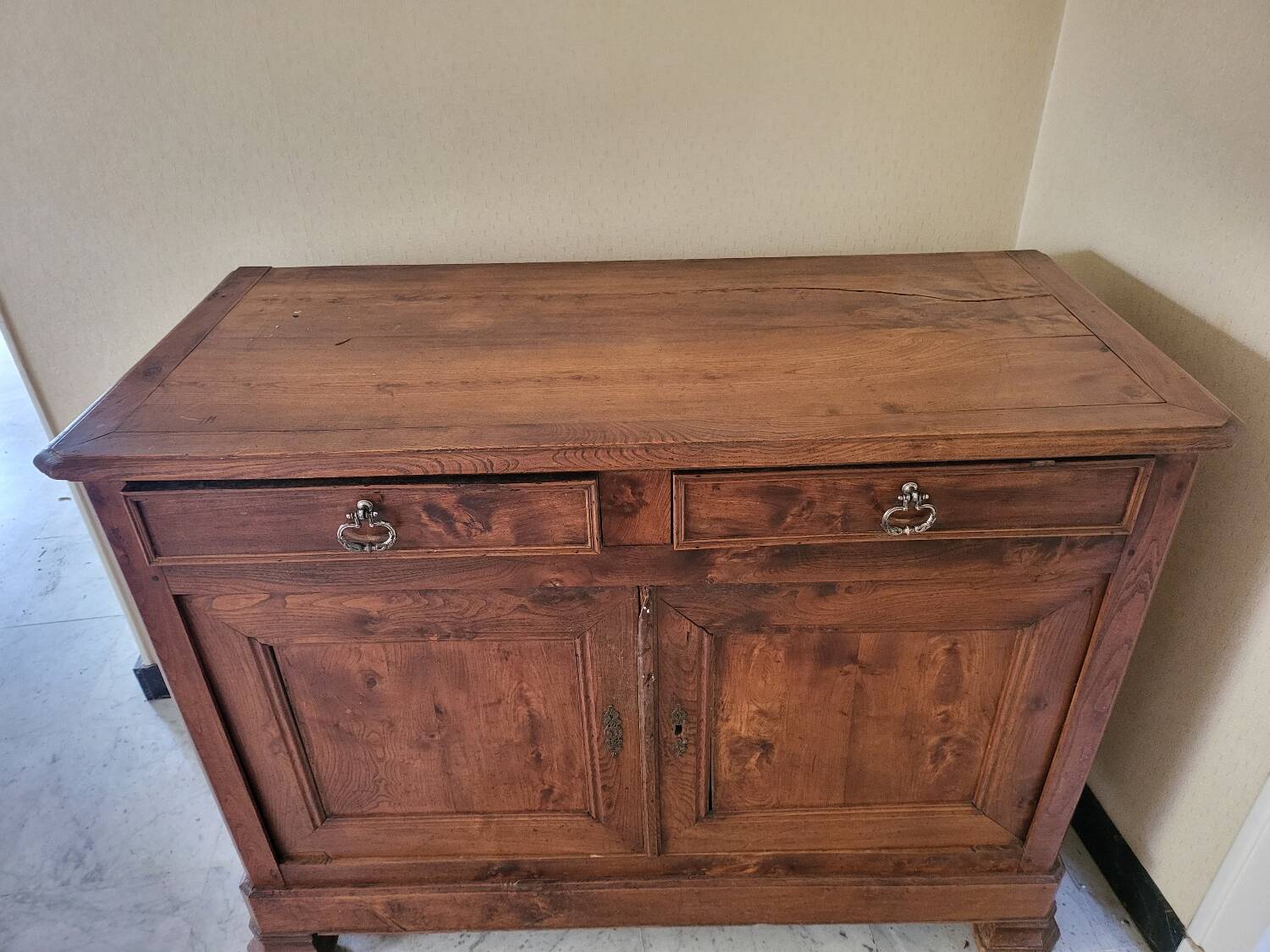 Antique solid wood sideboard – 2 drawers, 2 doors – natural patina