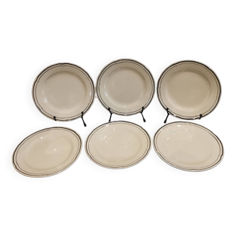 6 assiettes à desserts vintage écru liseré doré porcelaine Niderviller modèle Amiens