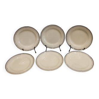 6 vintage ecru dessert plates with gold edging Niderviller porcelain Amiens model