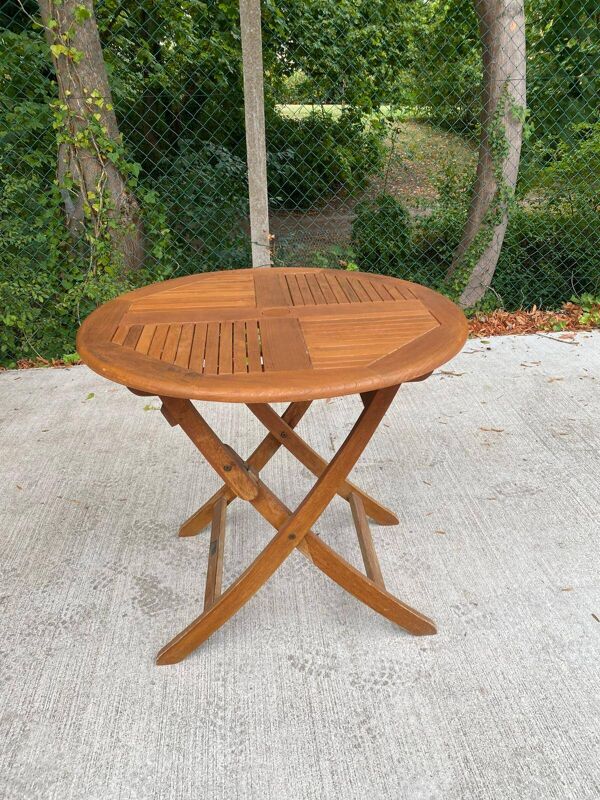 Table de jardin pliante en teck massif Proloisirs parasol 80cm