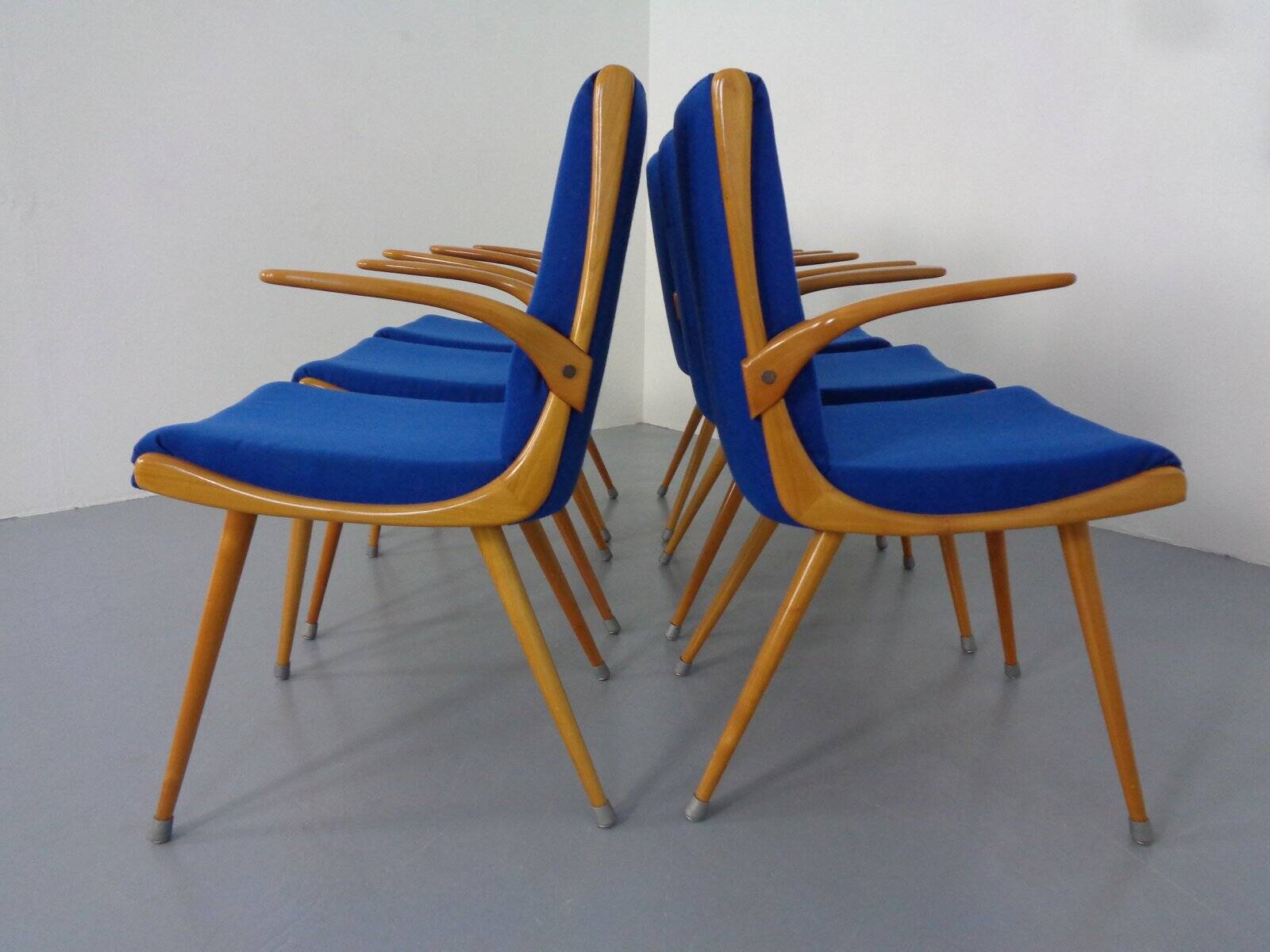 Mid-Century German Boomerang Armchairs in Cherrywood, Set of 6