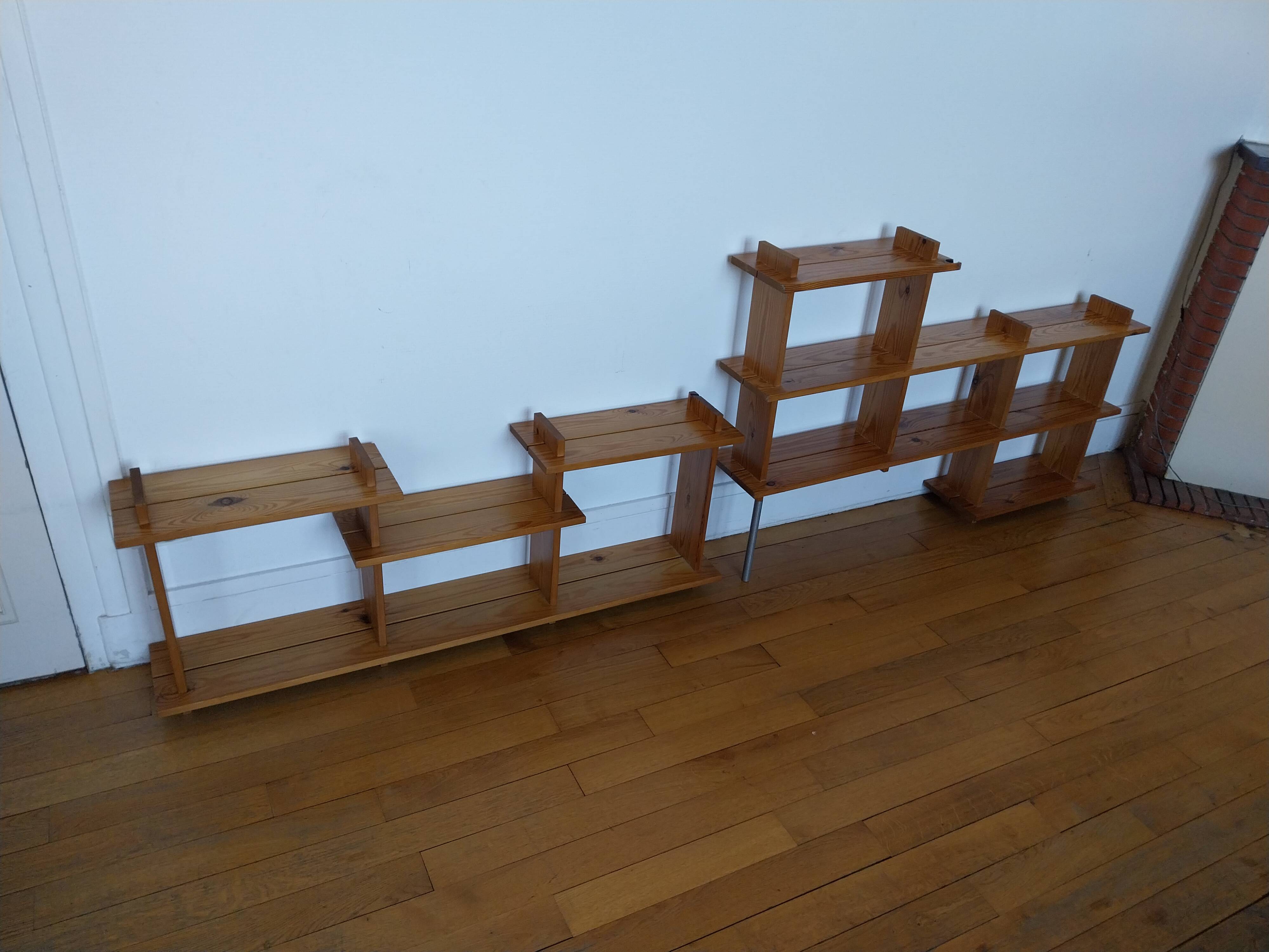 Vintage pine shelves in the style of Maison Regain.