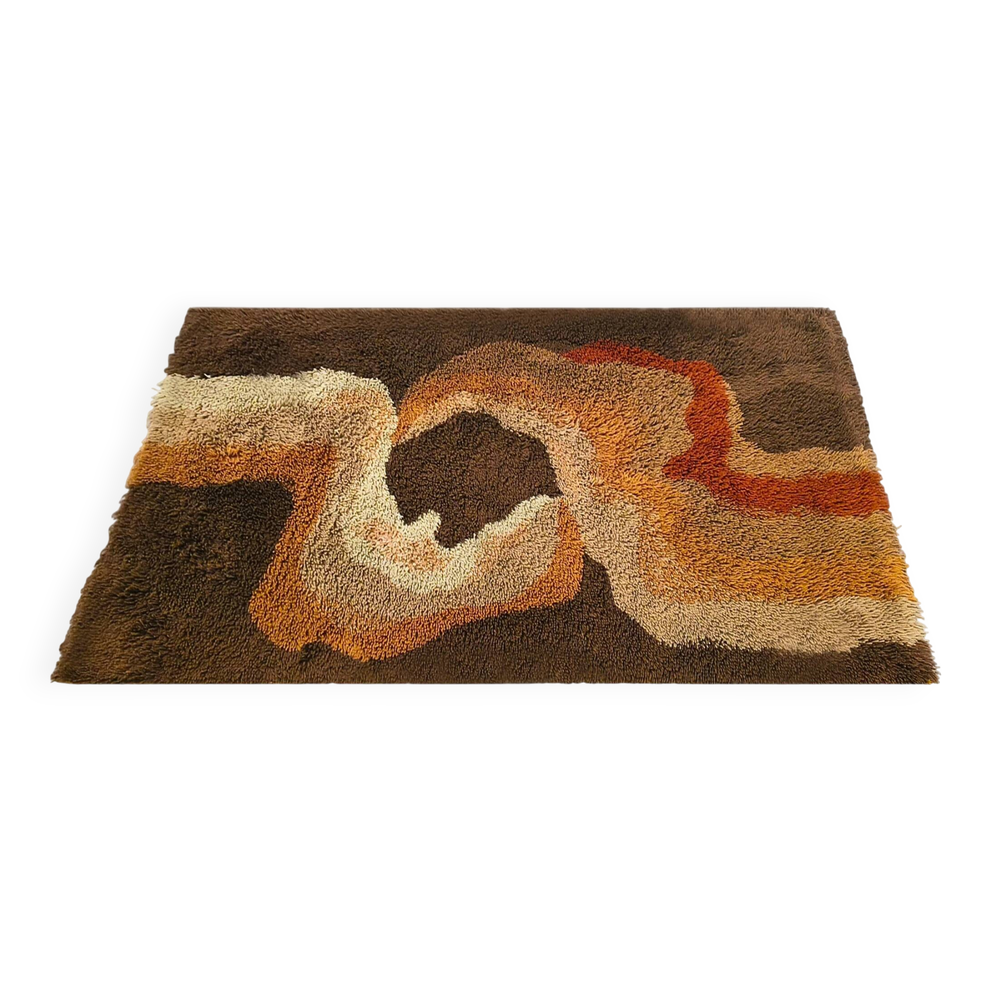 1970s Space Age Wool Rug | Mid-Century Modern Organic Wave Pattern. Made in Italy
