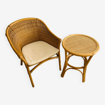 Rattan chair and table