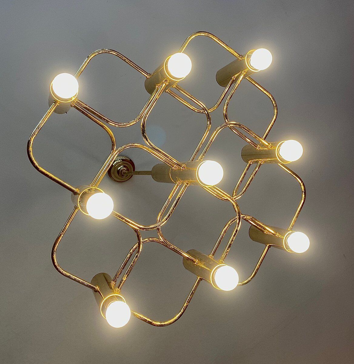 Golden chandelier 9 fires from Sciolari Italy 1960