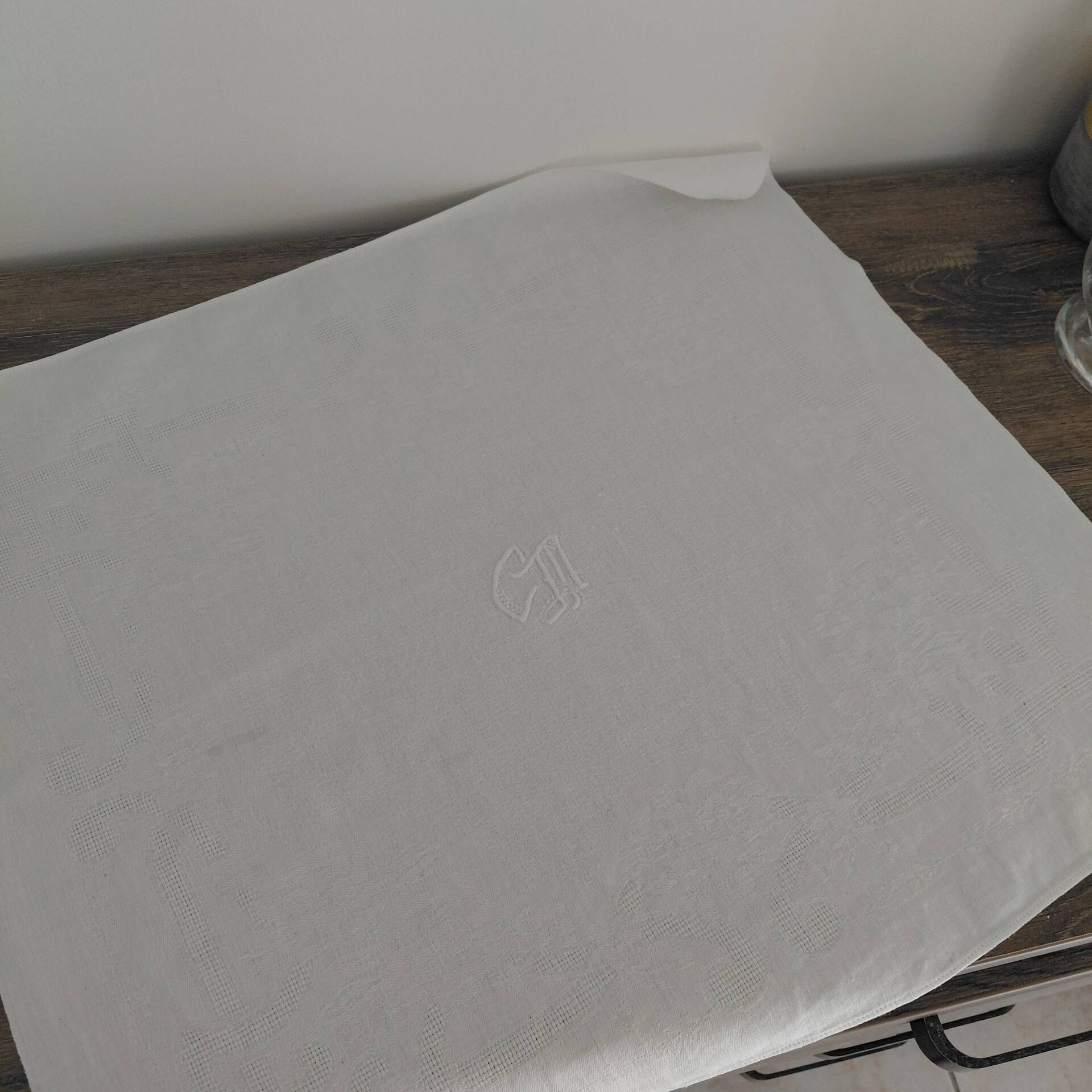 12 serviettes de table anciennes coton blanc monogramme CM