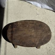 Small stool or small oval side table in solid teak wabi-sabi H24 53