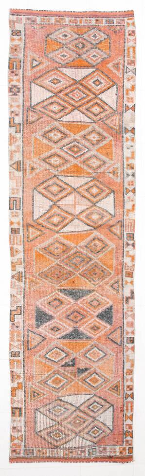 3x11 Salmon & Orange Muted Color Turkish Runner Rug, 92x336 Cm