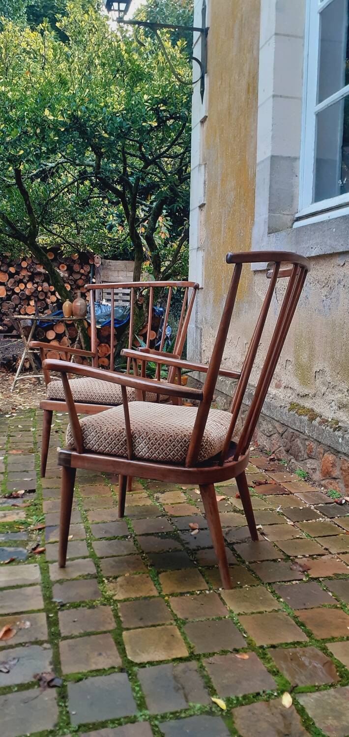 Pair of vintage fan armchairs from the 60s, Baumann edition.