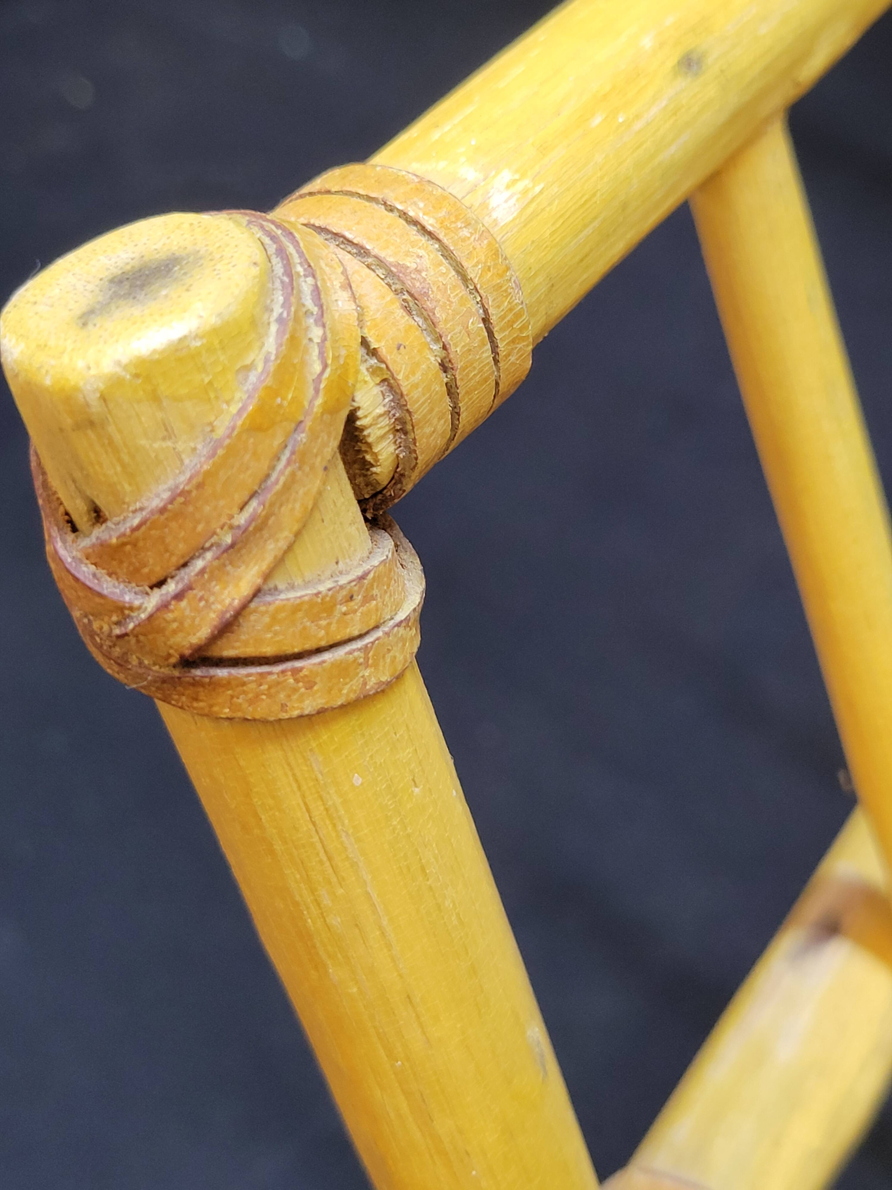 Large vintage bamboo magazine rack with leather straps, 1970s