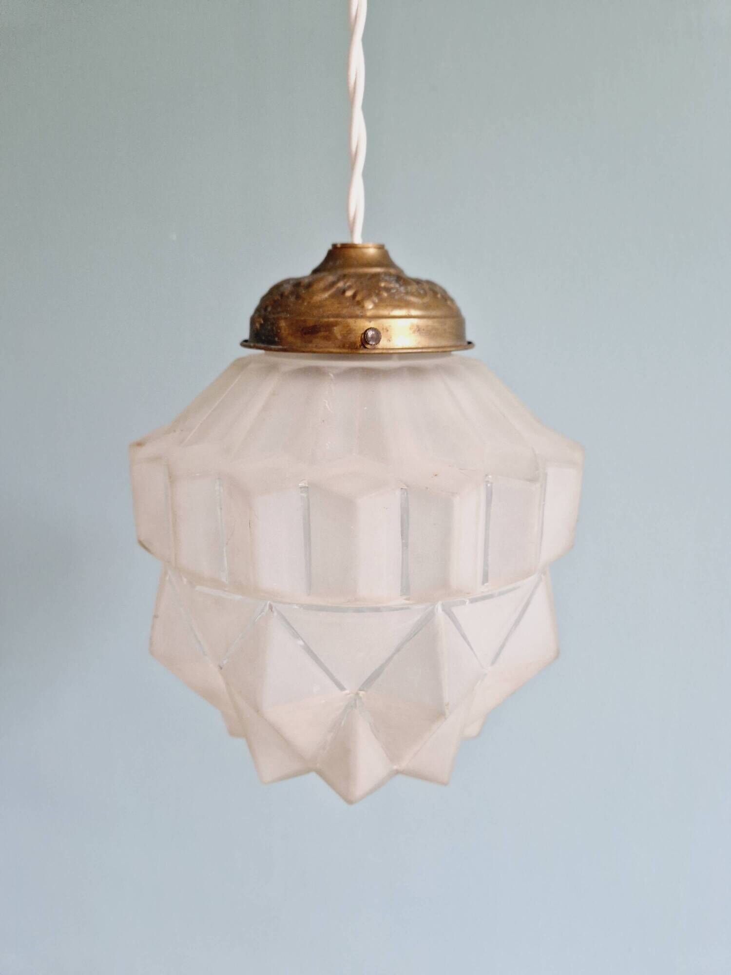 Art Deco pendant lamp in satin glass, 1920s-30s