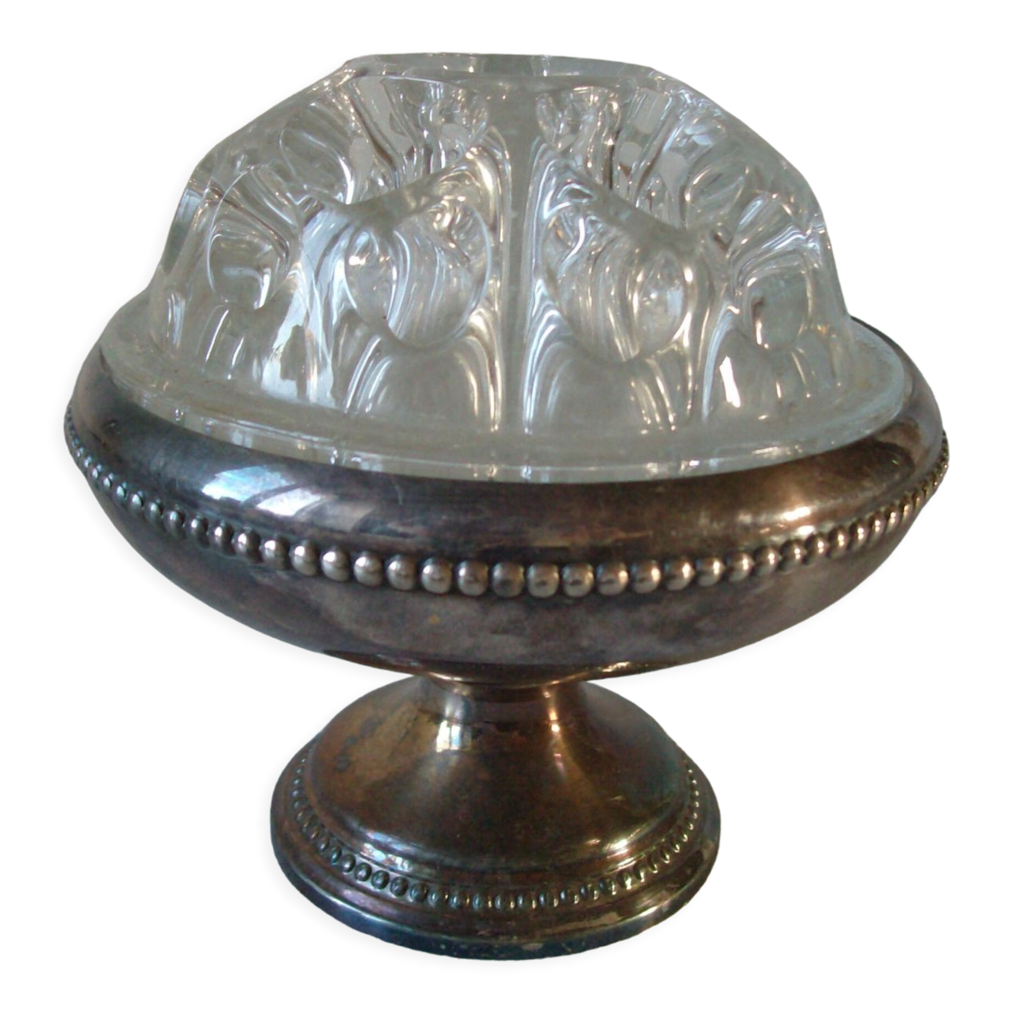 Pique flowers 12 holes glass on foot silver metal deco Art Deco style